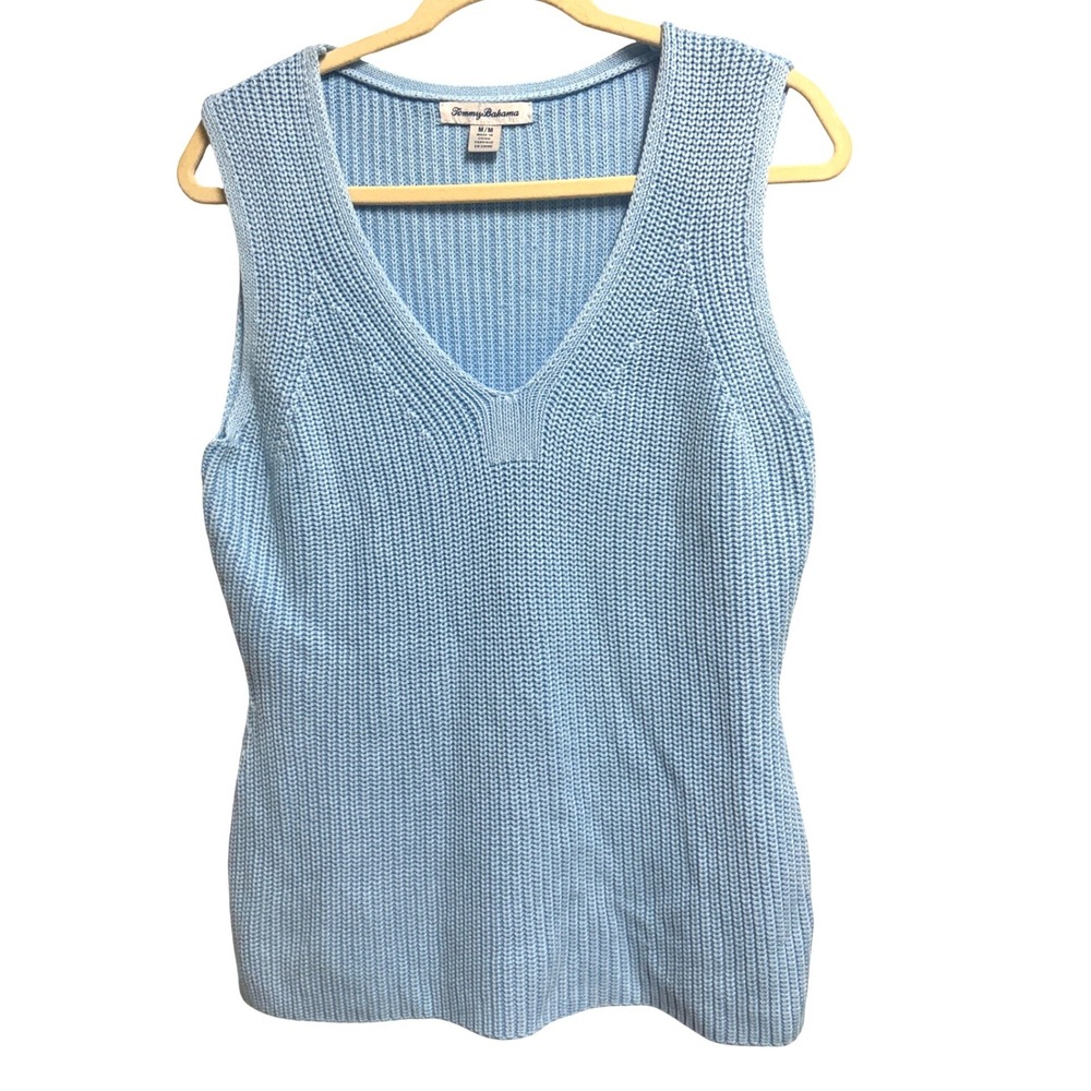 Tommy Bahama V-Neck Knit Sweater Vest‎ Light Blue Sleeveless Pima Cotton Blend M